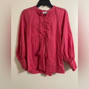 Joie Peasant Long Sleeve Button Chest Tassel Pink Blouse Top Sz M